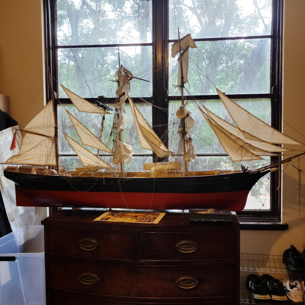 Nautical Model Ship with Red and Black Design